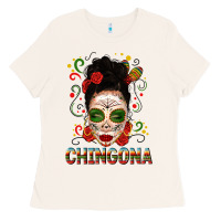 Bone Mexicana Skull Girl Messy Bun Ladies Tee - texasbilliewilder