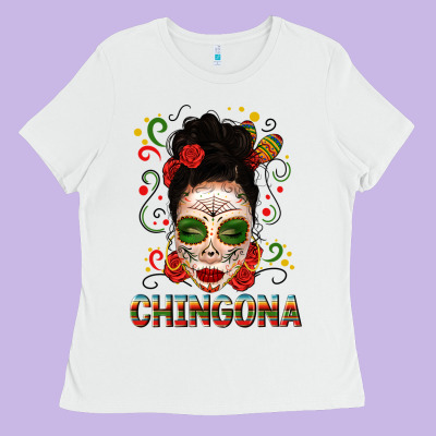 Mexicana Skull Girl Messy Bun Ladies Tee Designed By Texasbilliewilder