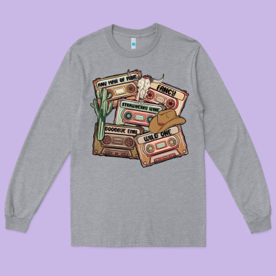 90s Country Cassette Tapes Long Sleeve Tee Designed By Maliassmallbusiness