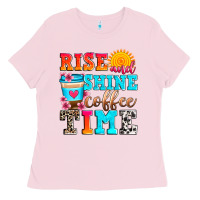 Bubblegum Pink rise and shine coffee time Ladies Tee - Zillion Design Studio