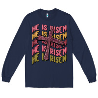 Navy he is risen Long Sleeve Tee - MaliasSmallBusiness