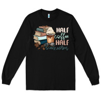 Black half coffee half bookworm Long Sleeve Tee - MaliasSmallBusiness