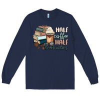 Navy half coffee half bookworm Long Sleeve Tee - MaliasSmallBusiness