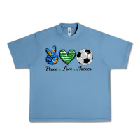 Pebble Blue peace love soccer Urban Heavy Tee - BarkalooDesign