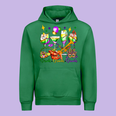 Drink Drank Drunk Mardi Gras Wine Glasses Olivia Urban Hoodie Designed By Oliviacreatesart