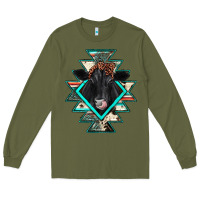 Army Green black angus cowhide aztec Long Sleeve Tee - JahusDesignShop