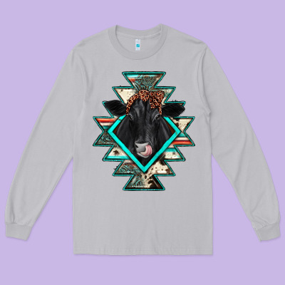 Black Angus Cowhide Aztec Long Sleeve Tee Designed By Jahusdesignshop