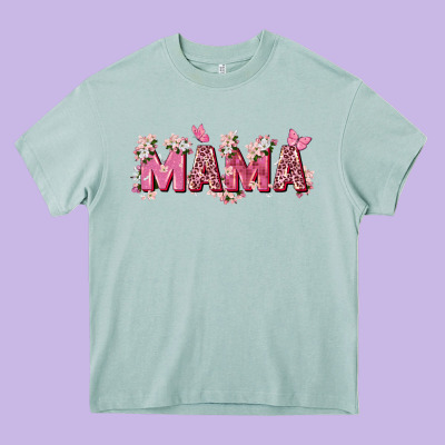 Pink Flowers Mama Heavy Core Tee Designed By Zillion Design Studio