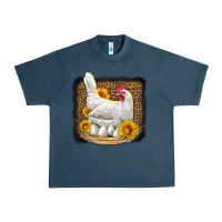 Midnight Navy perched chicken with sunflowers leopard background Urban Heavy Tee - LillyAllenDesigns