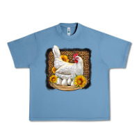 Pebble Blue perched chicken with sunflowers leopard background Urban Heavy Tee - LillyAllenDesigns