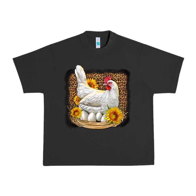 Perched Chicken With Sunflowers Leopard Background Urban Heavy Tee by LillyAllenDesigns | Teevron