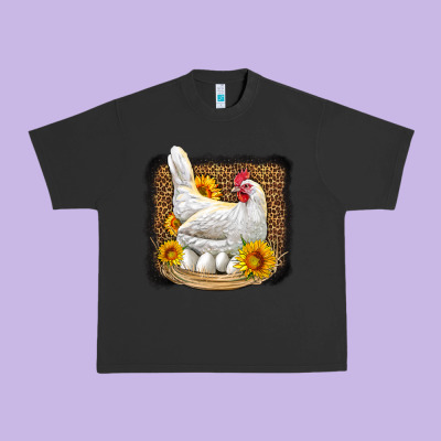 Perched Chicken With Sunflowers Leopard Background Urban Heavy Tee Designed By Lillyallendesigns