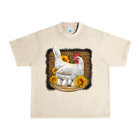 Sandshell perched chicken with sunflowers leopard background Urban Heavy Tee - LillyAllenDesigns