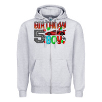 Heather Grey birthday boy 5 Zipper Hoodie - BundleAndBundleShop