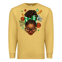 Antique Gold Afro Messy Bun Basketball Green Bow Premium Sweatshirt - texasbilliewilder