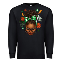 Black Afro Messy Bun Basketball Green Bow Premium Sweatshirt - texasbilliewilder