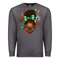 Charcoal Heather Afro Messy Bun Basketball Green Bow Premium Sweatshirt - texasbilliewilder