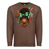 Chestnut Afro Messy Bun Basketball Green Bow Premium Sweatshirt - texasbilliewilder