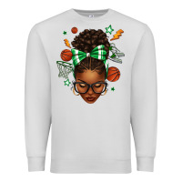 Dove Grey Afro Messy Bun Basketball Green Bow Premium Sweatshirt - texasbilliewilder