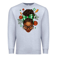 Heather Grey Afro Messy Bun Basketball Green Bow Premium Sweatshirt - texasbilliewilder