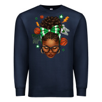 Navy Afro Messy Bun Basketball Green Bow Premium Sweatshirt - texasbilliewilder
