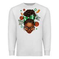 Oatmeal Heather Afro Messy Bun Basketball Green Bow Premium Sweatshirt - texasbilliewilder