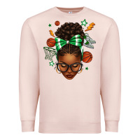 Pale Pink Afro Messy Bun Basketball Green Bow Premium Sweatshirt - texasbilliewilder