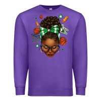 Purple Afro Messy Bun Basketball Green Bow Premium Sweatshirt - texasbilliewilder