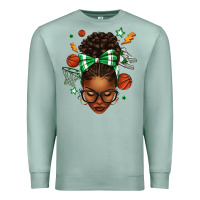 Seafoam Afro Messy Bun Basketball Green Bow Premium Sweatshirt - texasbilliewilder