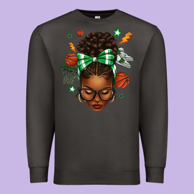 Afro Messy Bun Basketball Green Bow Premium Sweatshirt Designed By Texasbilliewilder