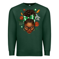 Sports Green Afro Messy Bun Basketball Green Bow Premium Sweatshirt - texasbilliewilder
