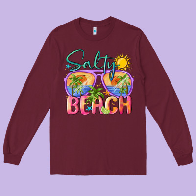 Salty Beach Long Sleeve Tee Designed By Maliassmallbusiness