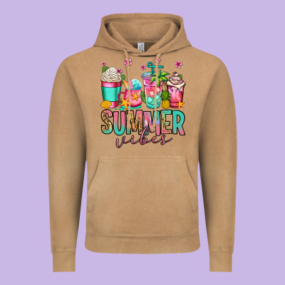 Summer Vibes Coffee Cups Vintage Hoodie Designed By Jasminsmagicworld