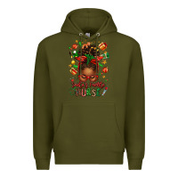 Army Green santa's favorite nurse afro messy bun Premium Hoodie - texasbilliewilder