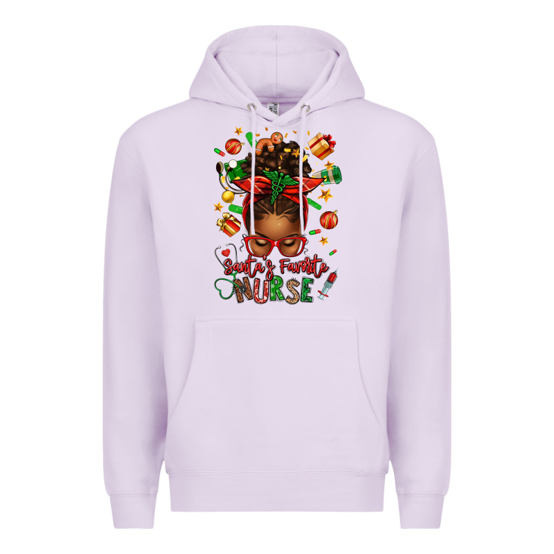 Santa's Favorite Nurse Afro Messy Bun Premium Hoodie by texasbilliewilder | Teevron