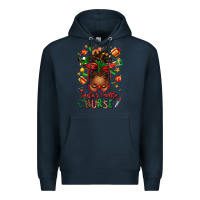 Navy santa's favorite nurse afro messy bun Premium Hoodie - texasbilliewilder