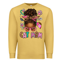 Antique Gold Afro Messy Bun Cat Mom Premium Sweatshirt - texasbilliewilder