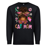 Black Afro Messy Bun Cat Mom Premium Sweatshirt - texasbilliewilder