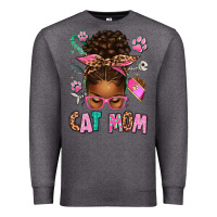 Charcoal Heather Afro Messy Bun Cat Mom Premium Sweatshirt - texasbilliewilder