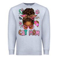 Heather Grey Afro Messy Bun Cat Mom Premium Sweatshirt - texasbilliewilder