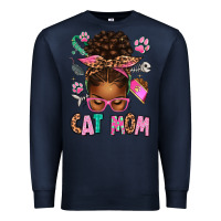 Navy Afro Messy Bun Cat Mom Premium Sweatshirt - texasbilliewilder