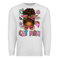 Oatmeal Heather Afro Messy Bun Cat Mom Premium Sweatshirt - texasbilliewilder
