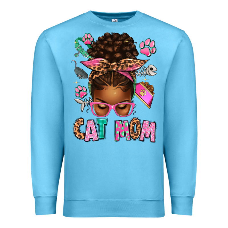 Afro Messy Bun Cat Mom Premium Sweatshirt by texasbilliewilder | Teevron