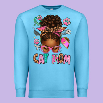 Afro Messy Bun Cat Mom Premium Sweatshirt Designed By Texasbilliewilder