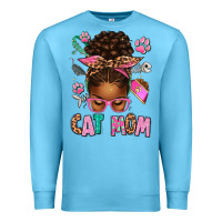 Ocean Blue Afro Messy Bun Cat Mom Premium Sweatshirt - texasbilliewilder