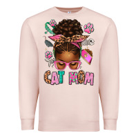Pale Pink Afro Messy Bun Cat Mom Premium Sweatshirt - texasbilliewilder
