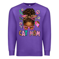 Purple Afro Messy Bun Cat Mom Premium Sweatshirt - texasbilliewilder