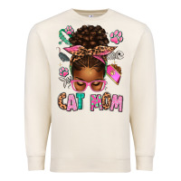 Sandshell Afro Messy Bun Cat Mom Premium Sweatshirt - texasbilliewilder