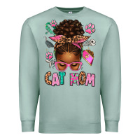 Seafoam Afro Messy Bun Cat Mom Premium Sweatshirt - texasbilliewilder