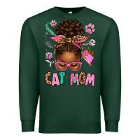 Sports Green Afro Messy Bun Cat Mom Premium Sweatshirt - texasbilliewilder